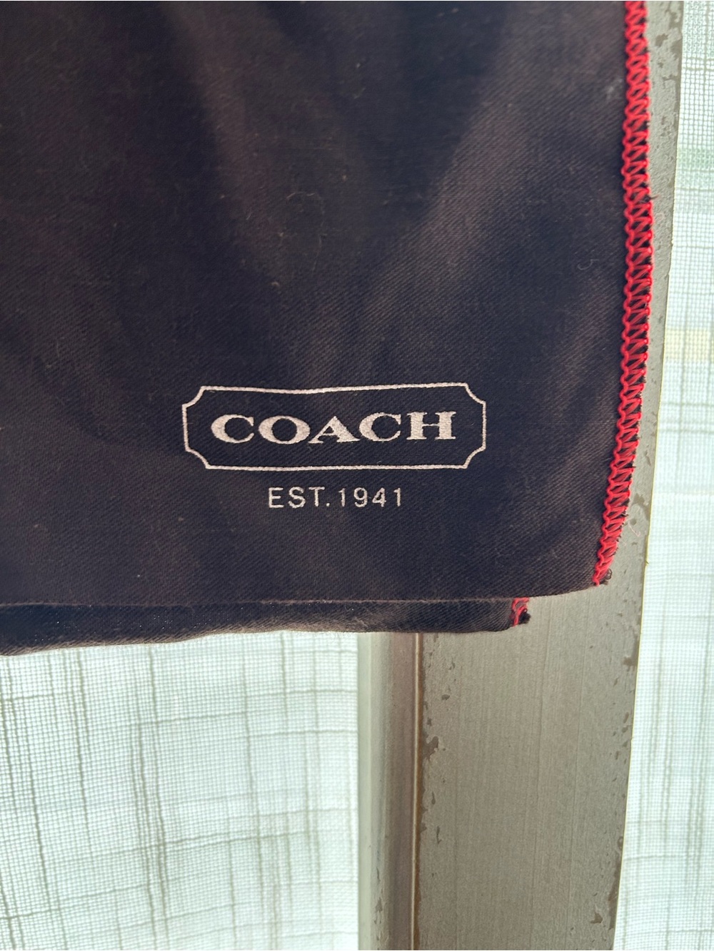 2 vintage COACH dust bags Brown with Red Trim / cinch string